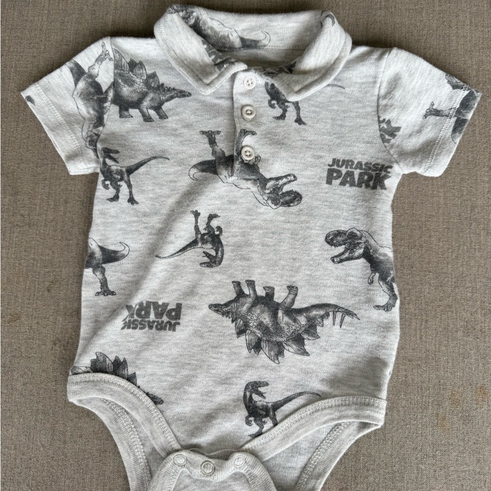 Universal City Studios, Jurassic Park, Gray, Short Sleeve, Onesie, Size 3-6 Mth